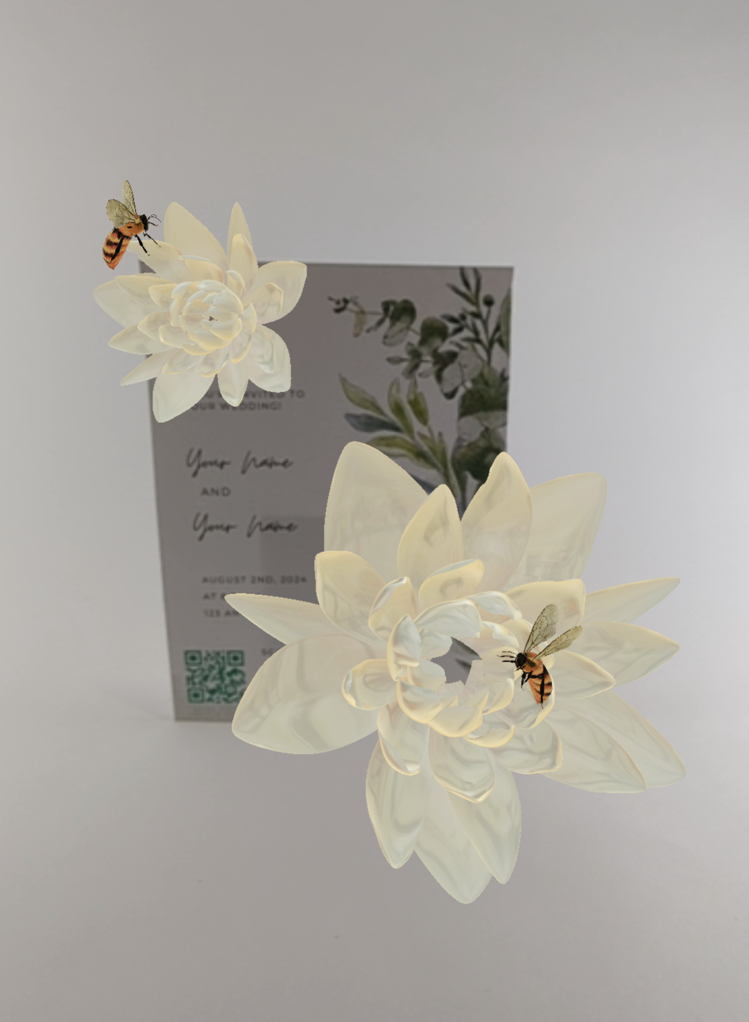 White Lotus Flowers Blooming with Honeybees