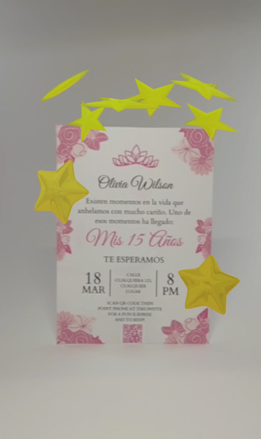 Quinceañera Invitation - Floral Rosa & Blanco